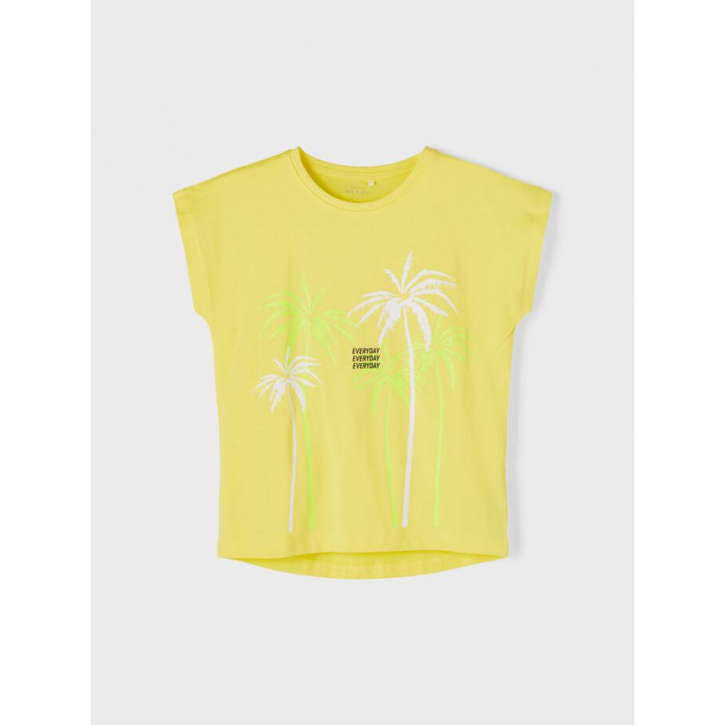 Μπλουζάκι από οργανικό βαμβάκι με τύπωμα φοίνικες, κίτρινο  242390
