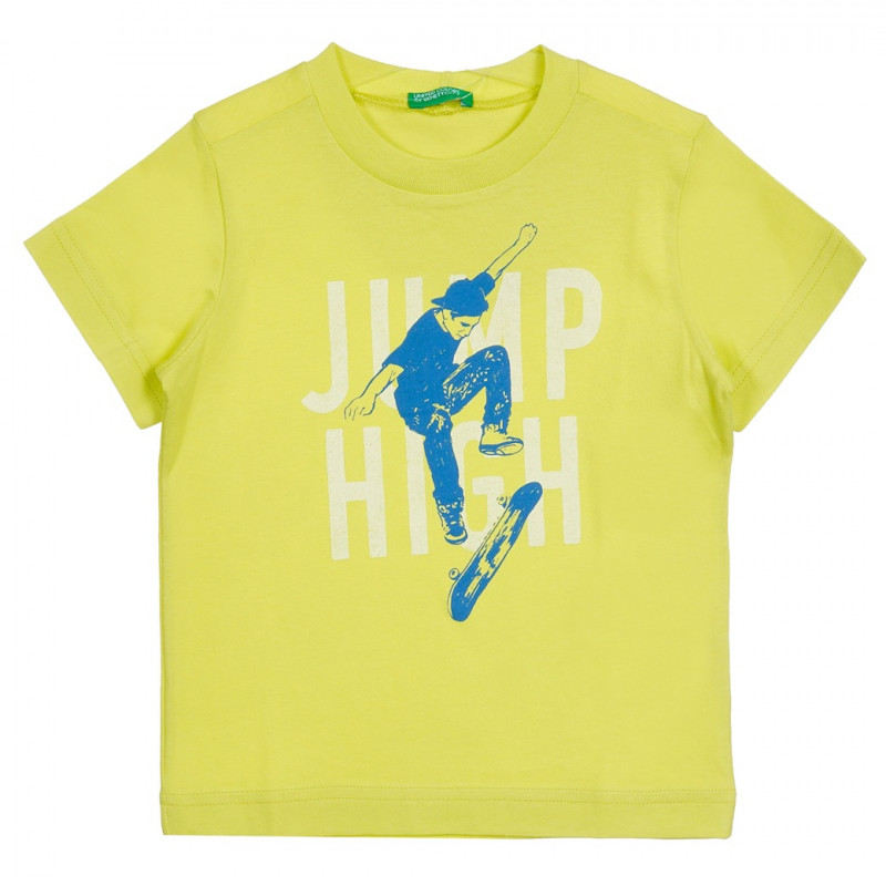 Βαμβακερό μπλουζάκι με γραφική εκτύπωση και επιγραφή Jump High, πράσινο  242413