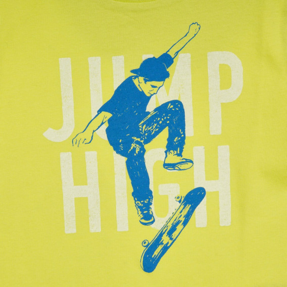 Βαμβακερό μπλουζάκι με γραφική εκτύπωση και επιγραφή Jump High, πράσινο Benetton 242414 2
