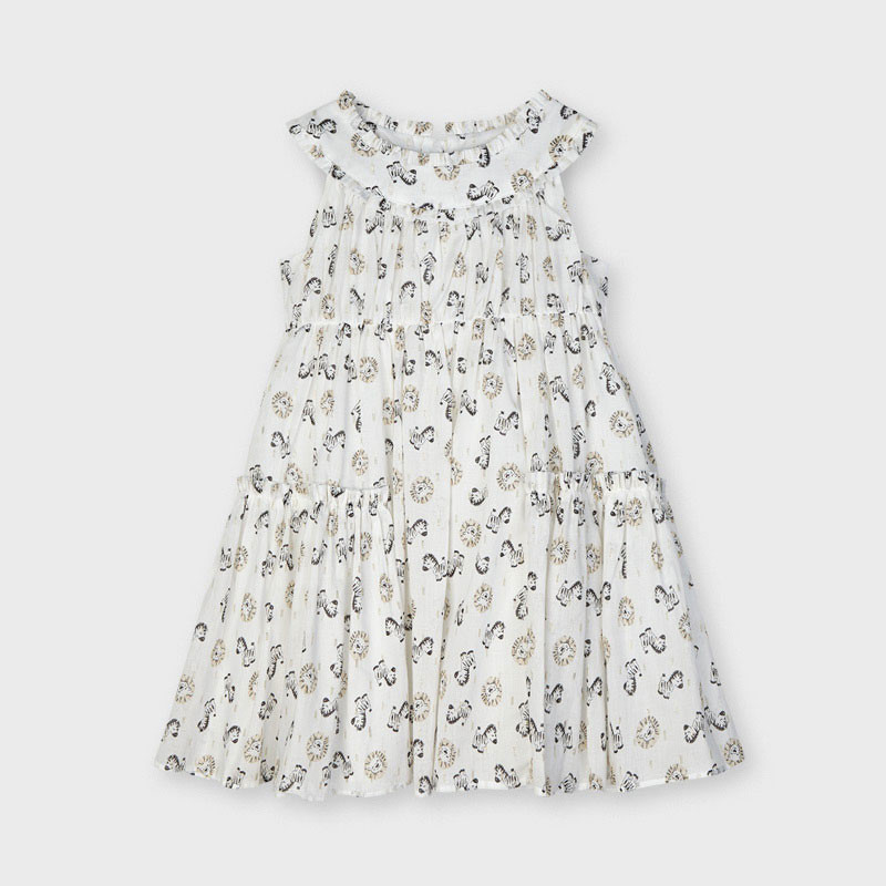 Φόρεμα με βολάν και σχέδιο, λευκό  242663