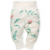 Βαμβακερό παντελόνι με φλοράλ τύπωμα για ένα μωρό, σε λευκό Pinokio 242815 