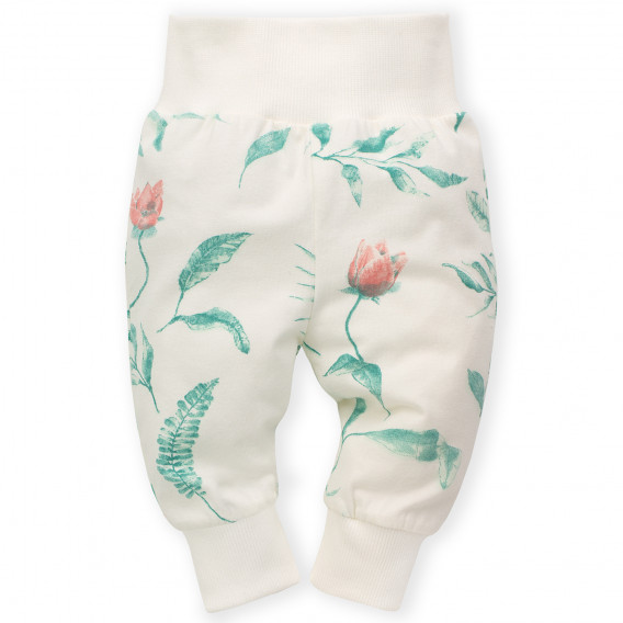 Βαμβακερό παντελόνι με φλοράλ τύπωμα για ένα μωρό, σε λευκό Pinokio 242815 