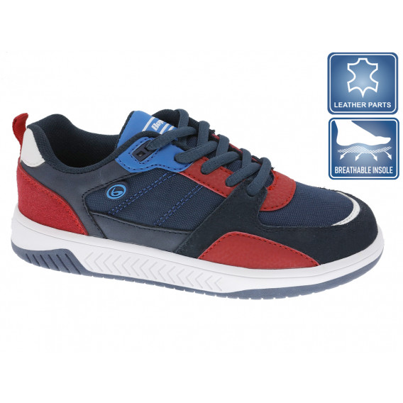 Αθλητικά παπούτσια με κόκκινες και δερμάτινες πινελιές, μπλε Beppi 242998 