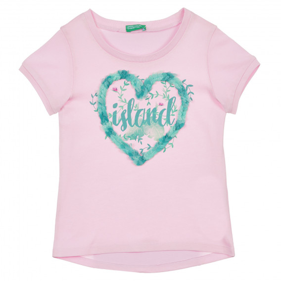 Βαμβακερό μπλουζάκι με απλικέ για ένα μωρό, ροζ Benetton 243062 