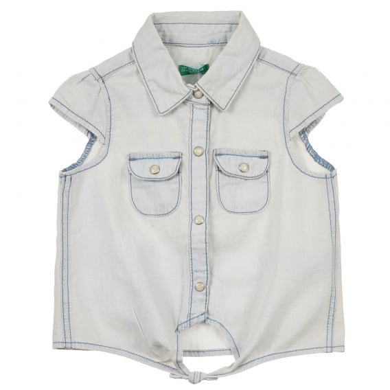 Τζιν πουκάμισο με κοντά μανίκια για ένα μωρό, γαλάζιο Benetton 243078 