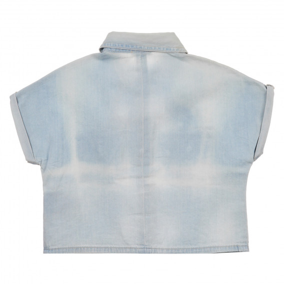 Τζιν πουκάμισο με κοντά μανίκια και απλικέ φλαμίνγκο, ανοιχτό μπλε Benetton 243120 3