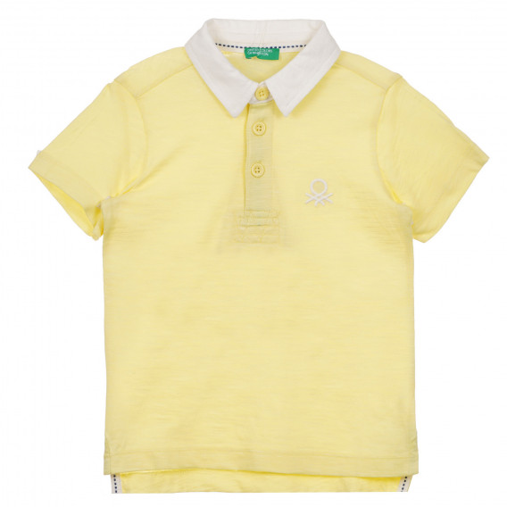 Βαμβακερή μπλούζα με κοντά μανίκια και γιακά για ένα μωρό, κίτρινο Benetton 243136 