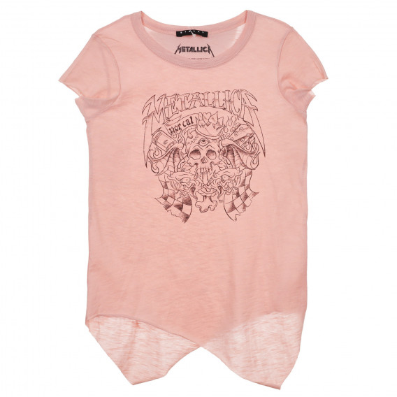 Βαμβακερό μπλουζάκι με τύπωμα Metallica, ροζ Sisley 243236 