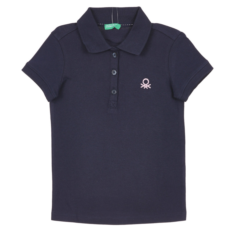 Βαμβακερή μπλούζα με κοντά μανίκια και γιακά για ένα μωρό, σε σκούρο μπλε χρώμα.  243264