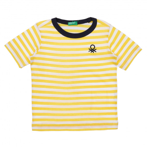 Βαμβακερό μπλουζάκι σε άσπρες και κίτρινες ρίγες. Benetton 243294 