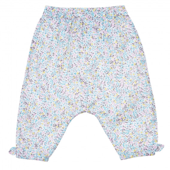 Βαμβακερό παντελόνι με φλοράλ τύπωμα για ένα μωρό, λευκό. Benetton 243332 3