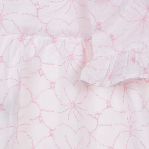 Βαμβακερό φόρεμα με βολάν και ροζ αποχρώσεις για ένα μωρό, λευκό Benetton 243335 2