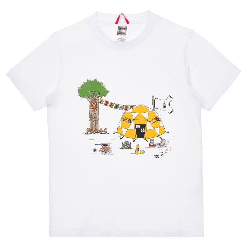 Βαμβακερό μπλουζάκι με τύπωμα σκηνής στο δάσος, λευκό  243605