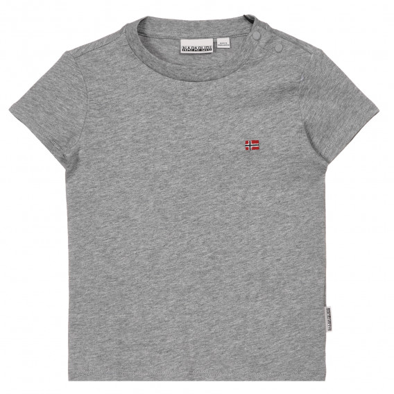 Βαμβακερό μπλουζάκι με μικρή απλικέ, σε γκρι χρώμα Napapijri 243676 