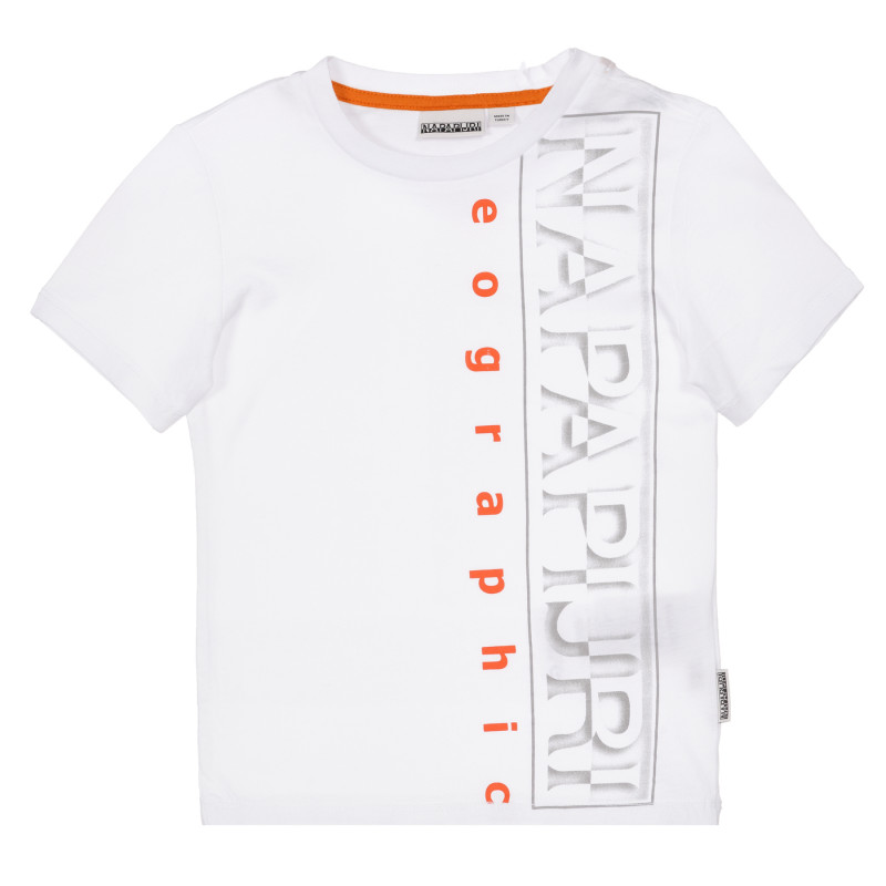Βαμβακερό μπλουζάκι με την επιγραφή της μάρκας, λευκό  243688