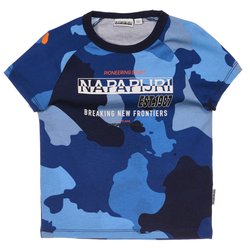 Βαμβακερό μπλουζάκι με τύπωμα καμουφλάζ, μπλε  243715