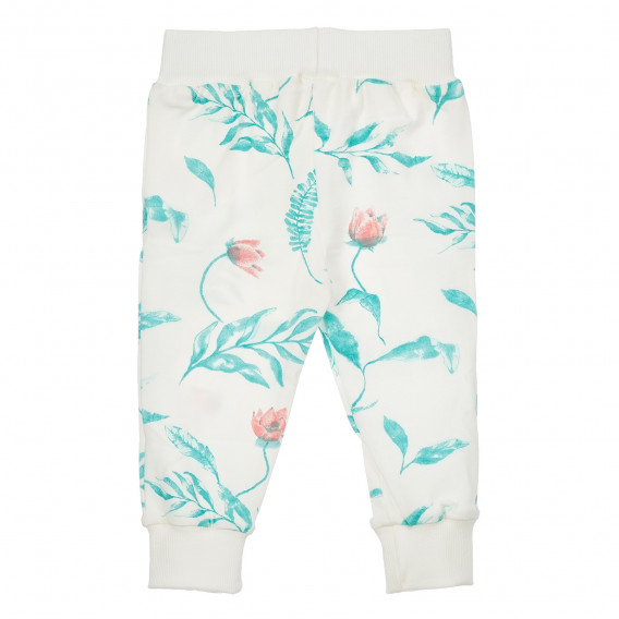 Βαμβακερό παντελόνι με φλοράλ τύπωμα για ένα μωρό, σε λευκό Pinokio 244016 5