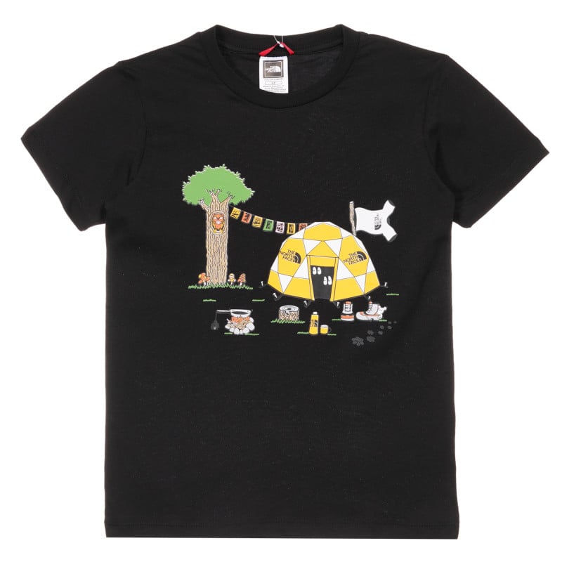 Βαμβακερό μπλουζάκι με τύπωμα σκηνής στο δάσος, μαύρο  244180