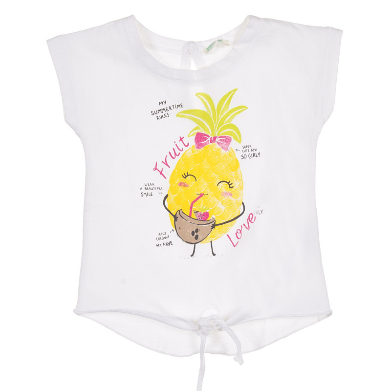 Βαμβακερό μπλουζάκι με επιμήκη πλάτη και τύπωμα για ένα μωρό, λευκό  244378