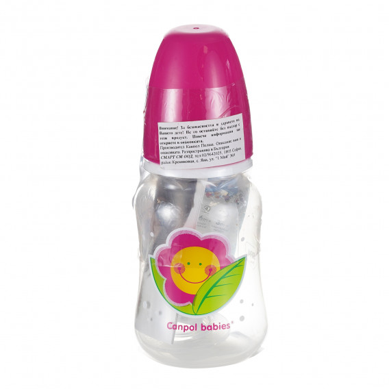 Διαφανής φιάλη πολυπροπυλενίου με μέση ροή πιπίλας 3+ μήνες, 120 ml, ροζ λουλούδι Canpol 244458 