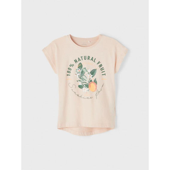 Μπλουζάκι από οργανικό βαμβάκι με φλοράλ εκτύπωση, ροζ Name it 247300 