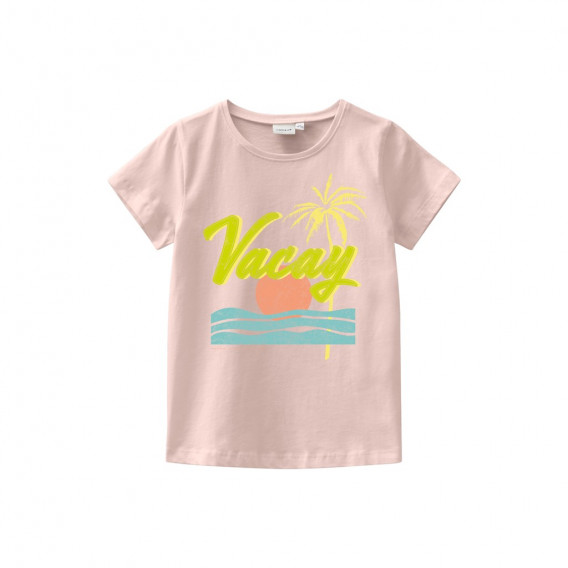 Μπλουζάκι από οργανικό βαμβάκι με σχέδιο θάλασσας, ροζ Name it 247310 