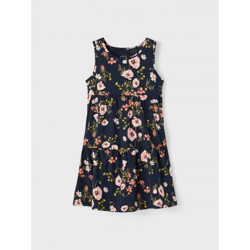 Φόρεμα από βιολογικό βαμβάκι με floral σχέδιο, σκούρο μπλε  247534