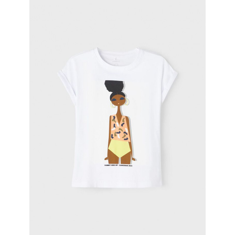 Μπλουζάκι από οργανικό βαμβάκι με σχέδιο κοριτσιού, λευκό.  247564