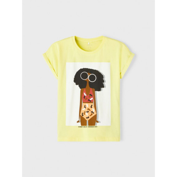 Μπλουζάκι από οργανικό βαμβάκι με σχέδιο κοριτσιού, κίτρινο Name it 247567 