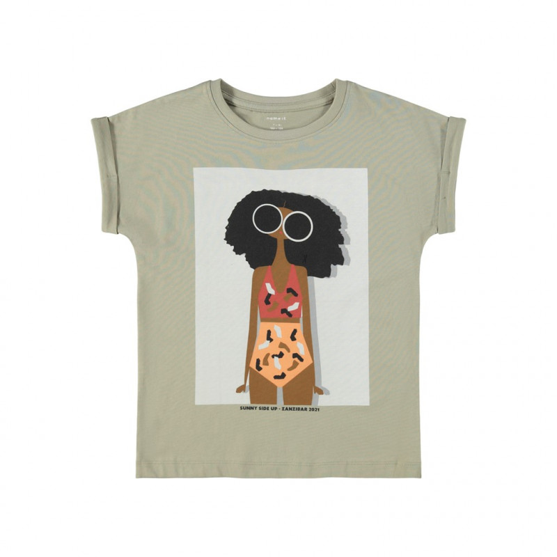 Μπλουζάκι από οργανικό βαμβάκι με σχέδιο κοριτσιού, γκρι  247570