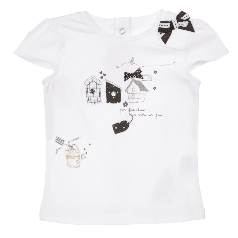 Βαμβακερό μπλουζάκι με κορδέλα για ένα μωρό, σε λευκό.  248084
