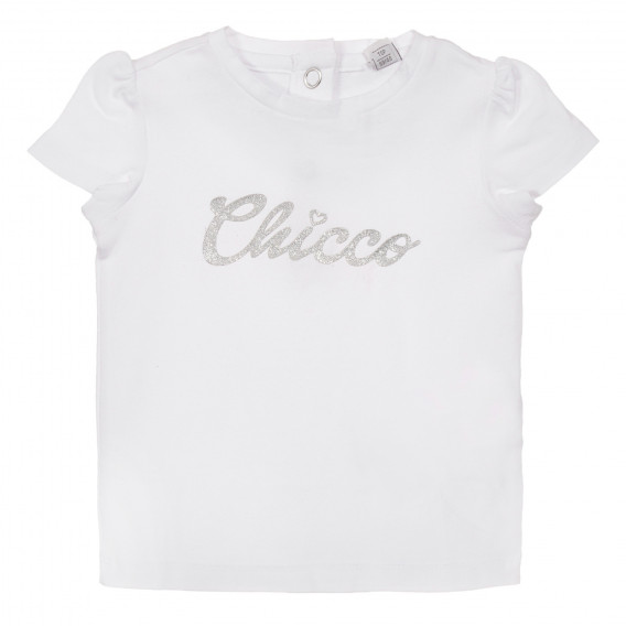 Βαμβακερό μπλουζάκι με το λογότυπο της μάρκας για ένα μωρό, λευκό. Chicco 248258 