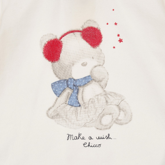 Βαμβακερή μπλούζα με τύπωμα αρκούδας για λευκό, λευκό Chicco 248347 2