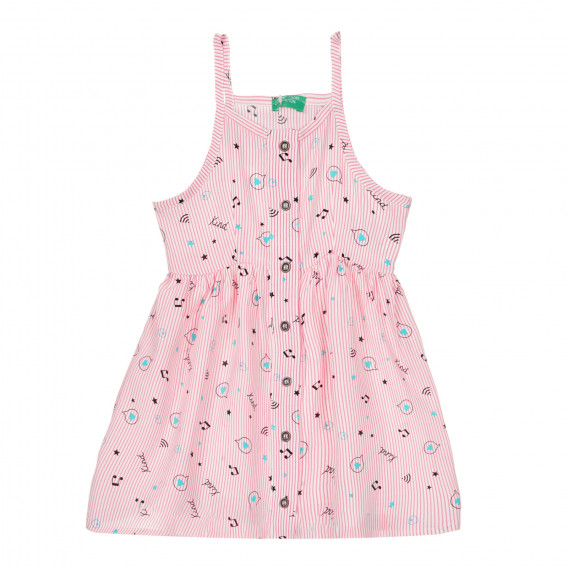Φόρεμα με μουσική εκτύπωση για ένα μωρό, λευκή ροζ λωρίδα Benetton 248982 