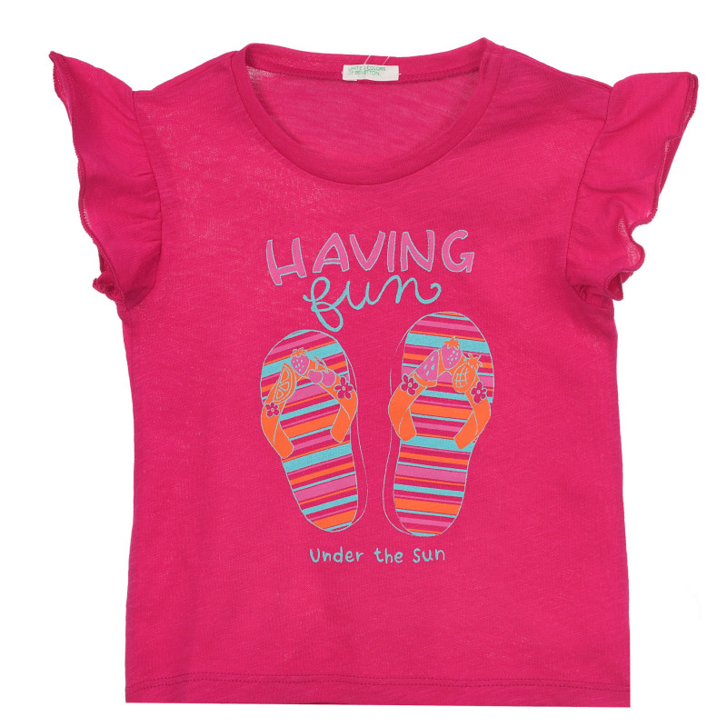 Βαμβακερή μπλούζα με βολάν και εκτύπωση για ένα μωρό, ροζ  249115