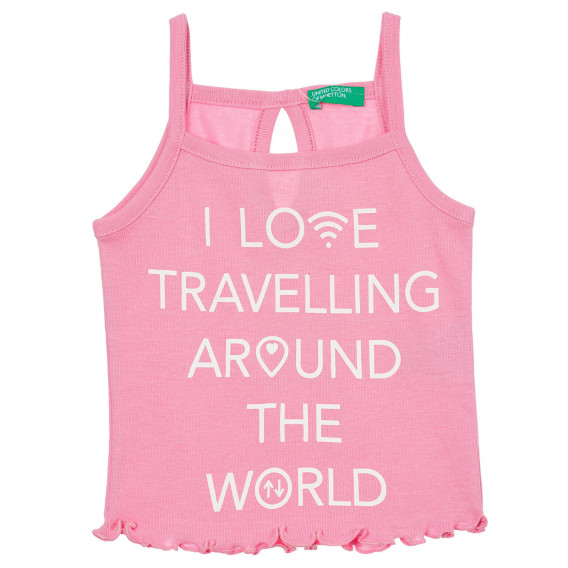 Βαμβακερή μπλούζα με βολάν και επιγραφή, ροζ Benetton 249139 