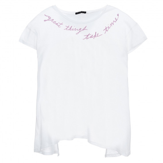 Βαμβακερό μπλουζάκι με επιγραφή με μπρόκαλο, σε λευκό Sisley 249155 