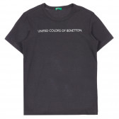 Βαμβακερό μπλουζάκι με το εμπορικό σήμα, σκούρο γκρι Benetton 249278 