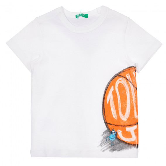 Βαμβακερό μπλουζάκι με τύπωμα μπάσκετ, λευκό Benetton 249319 