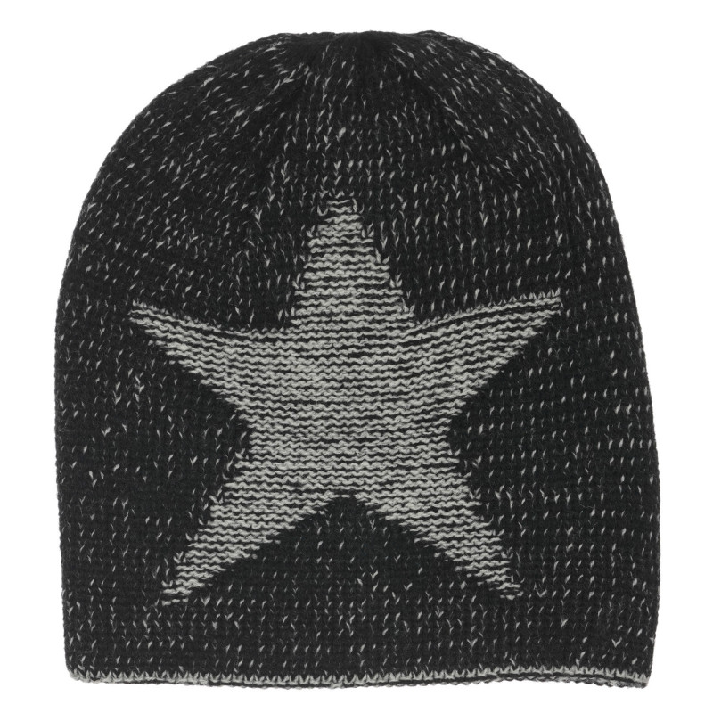 Πλεκτό καπέλο με αστέρι κέντημα, μαύρο  249648