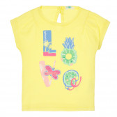 Βαμβακερό μπλουζάκι με την επιγραφή Love, κίτρινο Benetton 249889 
