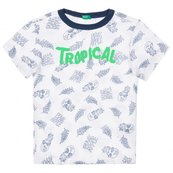 Βαμβακερό μπλουζάκι με λουλουδάτο χρώμα, λευκό Benetton 249893 