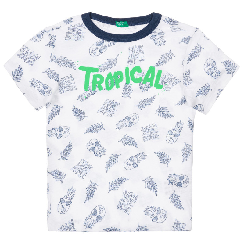 Βαμβακερό μπλουζάκι με λουλουδάτο χρώμα, λευκό  249893