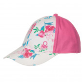 Βαμβακερό καπέλο με λουλουδάτη εκτύπωση, ροζ Benetton 250004 