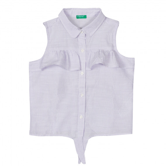 Αμάνικο βαμβακερό πουκάμισο σε μωβ και λευκό καρό Benetton 250007 