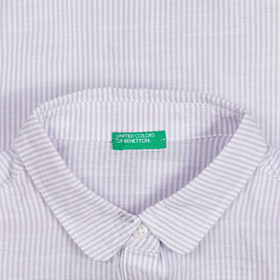 Αμάνικο βαμβακερό πουκάμισο σε μωβ και λευκό καρό Benetton 250009 3