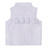 Αμάνικο βαμβακερό πουκάμισο σε μωβ και λευκό καρό Benetton 250010 4