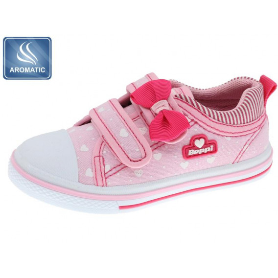 Πάνινα παπούτσια με κορδέλα απλικέ και ροζ καρδιές Beppi 250449 