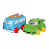 Σετ αυτοκινήτου κινουμένων σχεδίων - 2 τεμάχια - μπλε λεωφορείο και πράσινο αυτοκίνητο Toi-Toys 250633 
