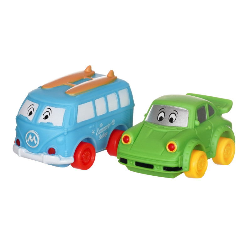 Σετ αυτοκινήτου κινουμένων σχεδίων - 2 τεμάχια - μπλε λεωφορείο και πράσινο αυτοκίνητο  250633
